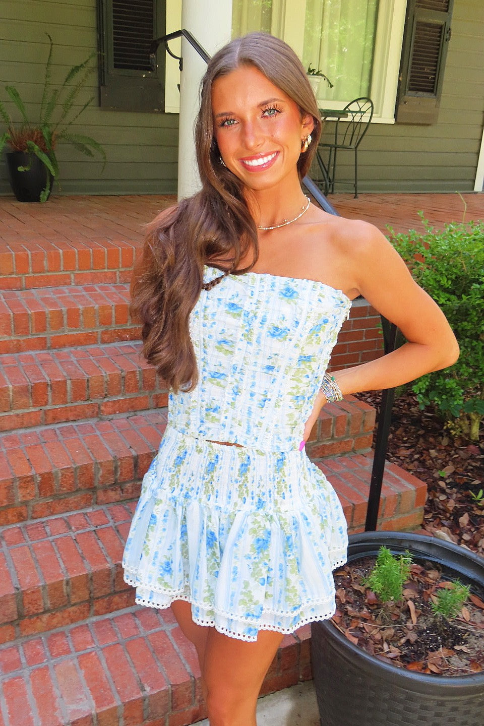 Coastal Crush Corset Skort Set Blue