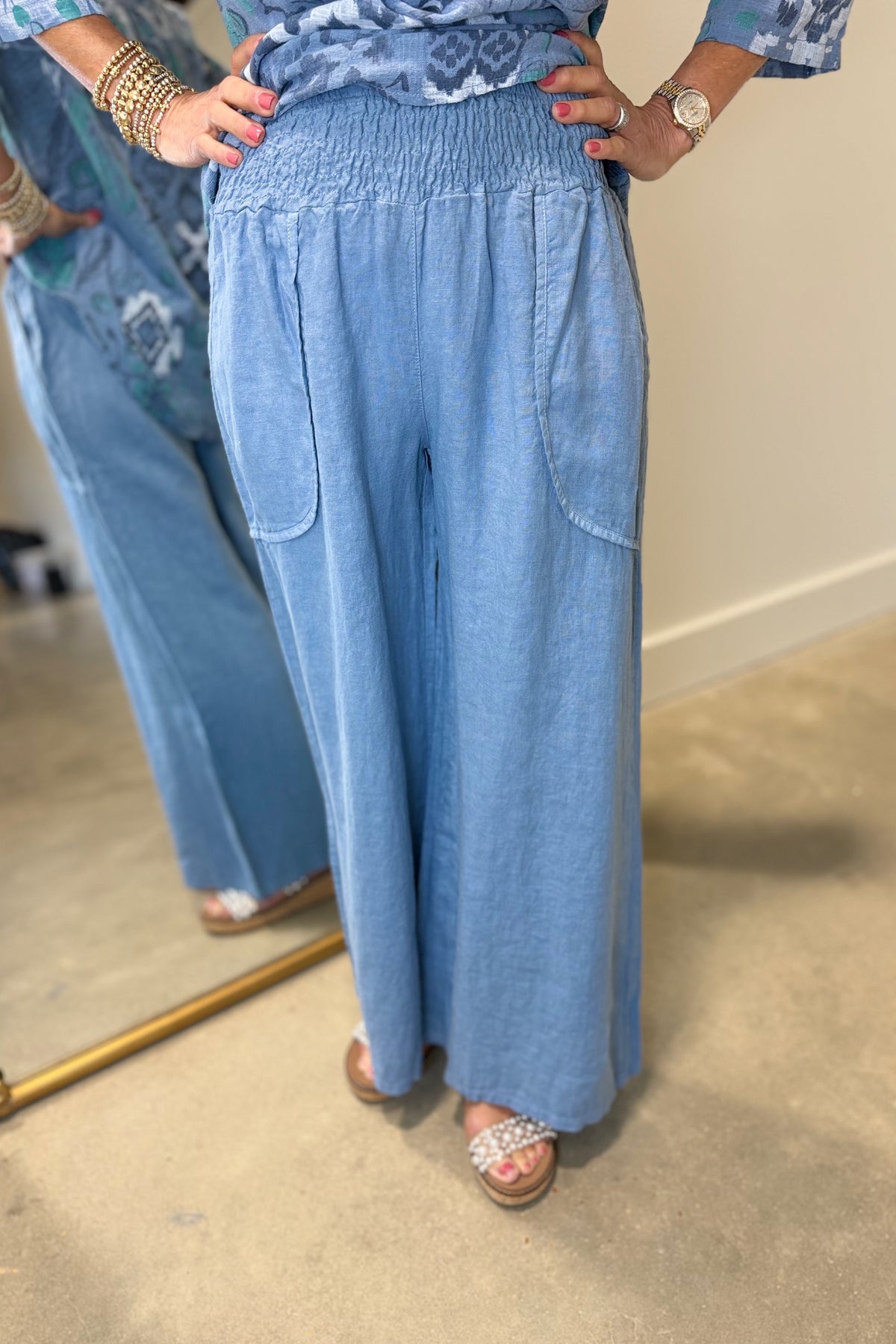 Tempo Paris Smocked Waist Pant Denim