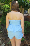 Sweet Escape Strapless Romper Blue