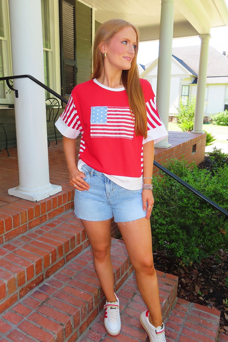 Vintage Flag Striped Top Red