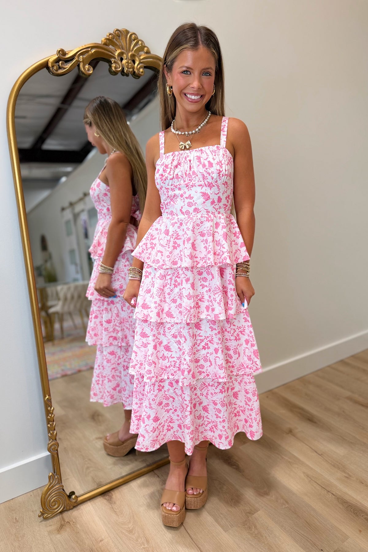 Floral Layered Dress Pink