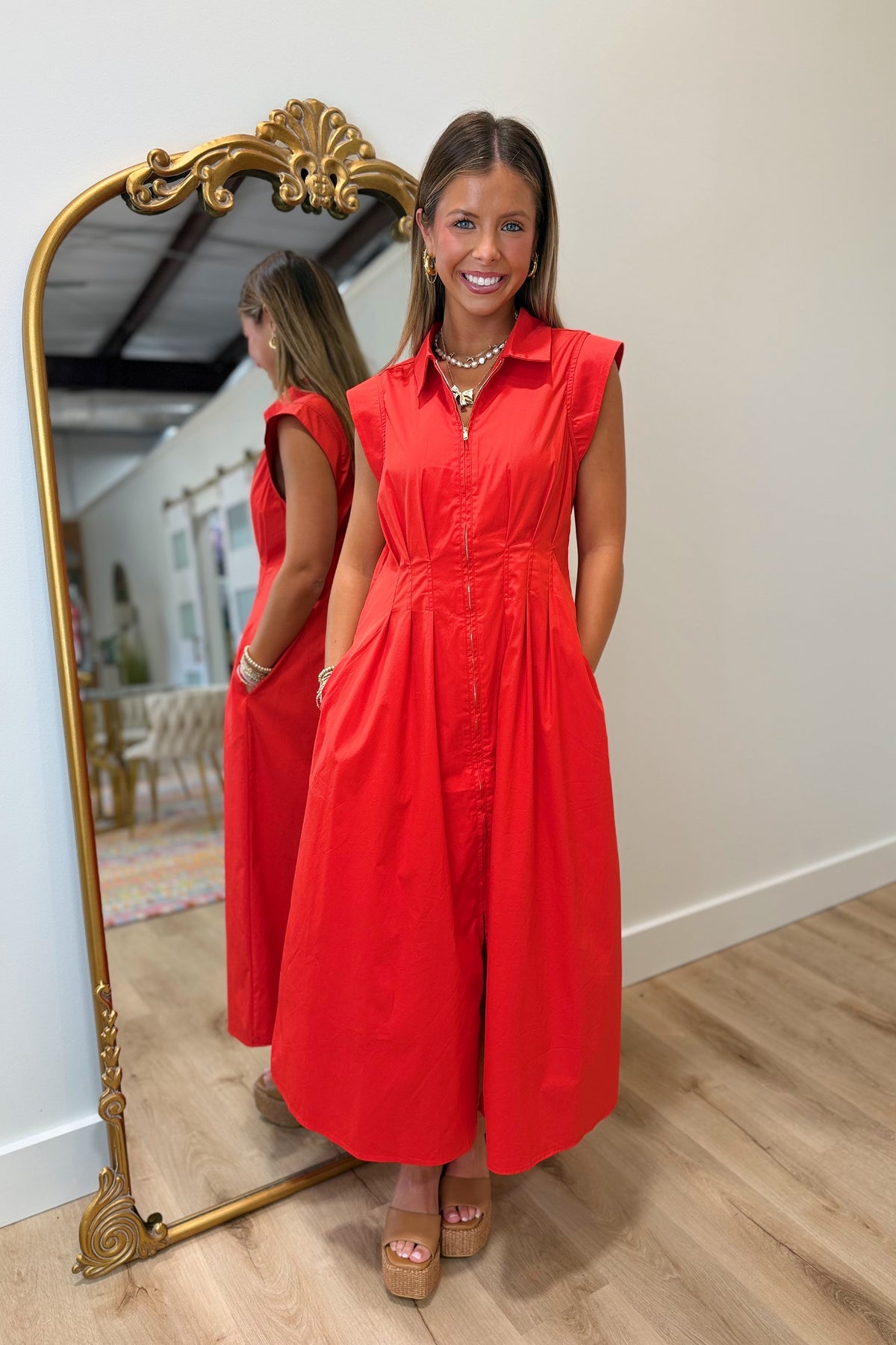 Stella Sleeveless Cinched Dress Red