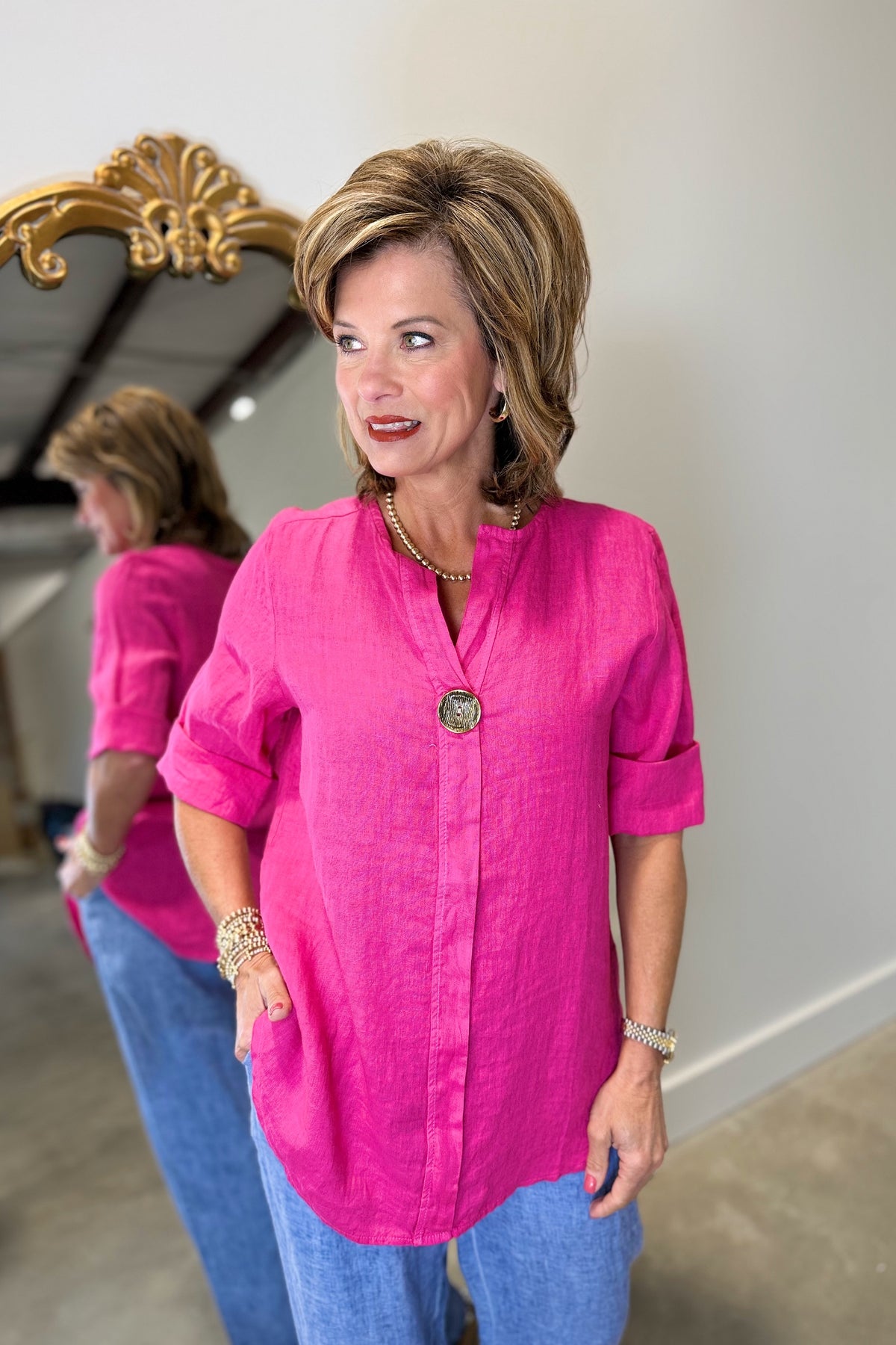 Tempo Paris One Button Blouse Fuchsia