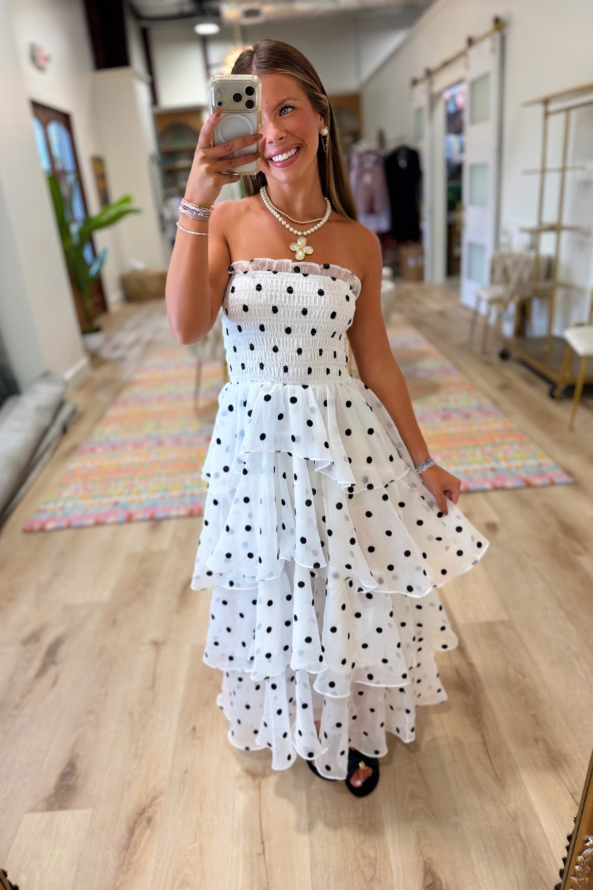 Barefoot Beauty Layered Maxi Dress White Polka Dot