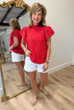 Scarlet Bloom Eyelet Top Red