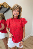 Scarlet Bloom Eyelet Top Red