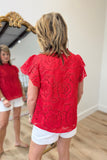 Scarlet Bloom Eyelet Top Red