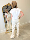 Renuar Sleeveless Embroidered Detail Blouse Cream