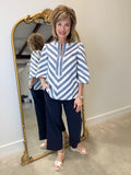 Boho Chic Diagonal Stripe Blouse Blue