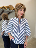 Boho Chic Diagonal Stripe Blouse Blue