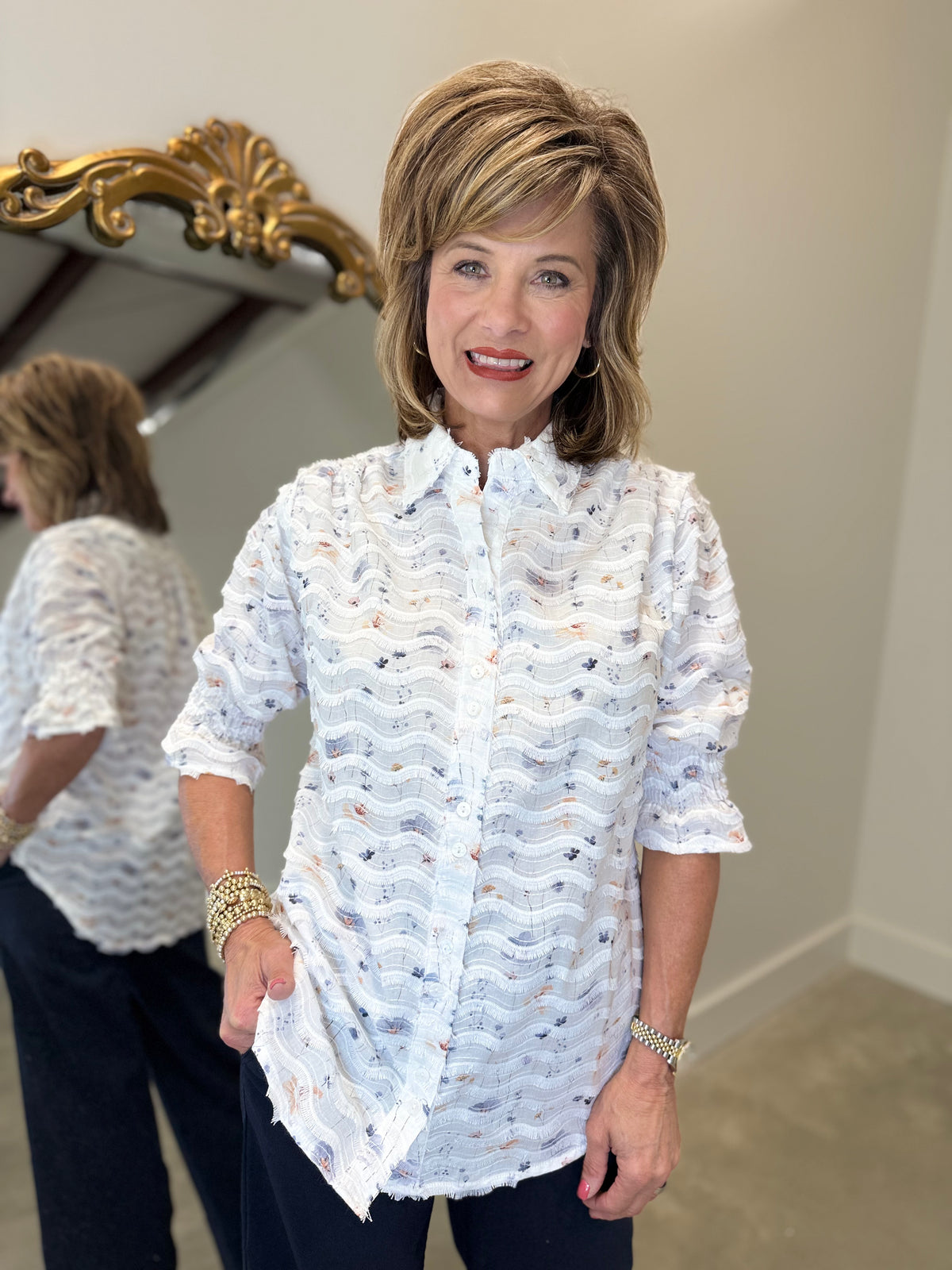 Boho Chic Subtle Floral Blouse White