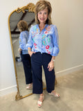 Renuar Embroidered Striped Blouse Blue