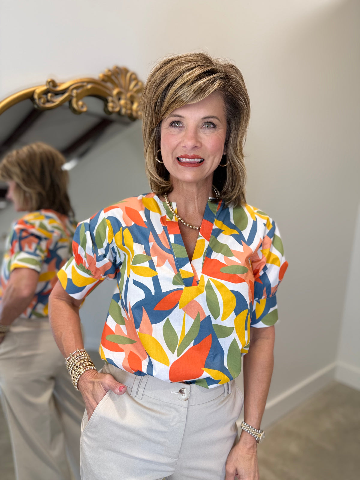 Abstract Mixer Short Sleeve Blouse