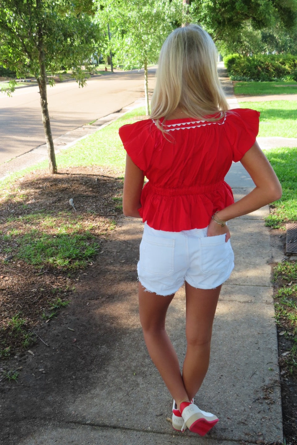 Ric Rac Bubble Crop Top Red
