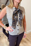 Renuar Animal Print Tie Sweater Taupe