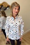 Renuar Dog Print Long Sleeve Blouse Cream