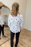 Renuar Dog Print Long Sleeve Blouse Cream