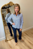 Renuar Ruffle Accent Blouse Indigo Combo