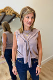 Renuar Sleeveless Faux Scarf Sweater Chocolate