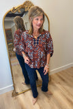 Multiples Elastic S/S Dolman Sleeve Blouse Animal