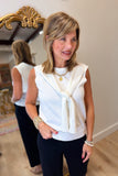 Renuar Sleeveless Faux Scarf Sweater Cream