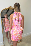 Refined Glow Halter Neck Peplum Dress Orange Pink