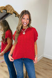 Delaney Drop Shoulder Cable Knit Sweater Red