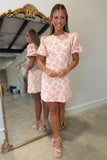 Peach Garden Silhouette Puff Sleeve Dress