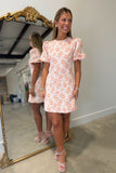 Peach Garden Silhouette Puff Sleeve Dress