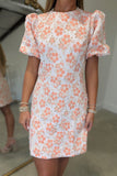 Peach Garden Silhouette Puff Sleeve Dress