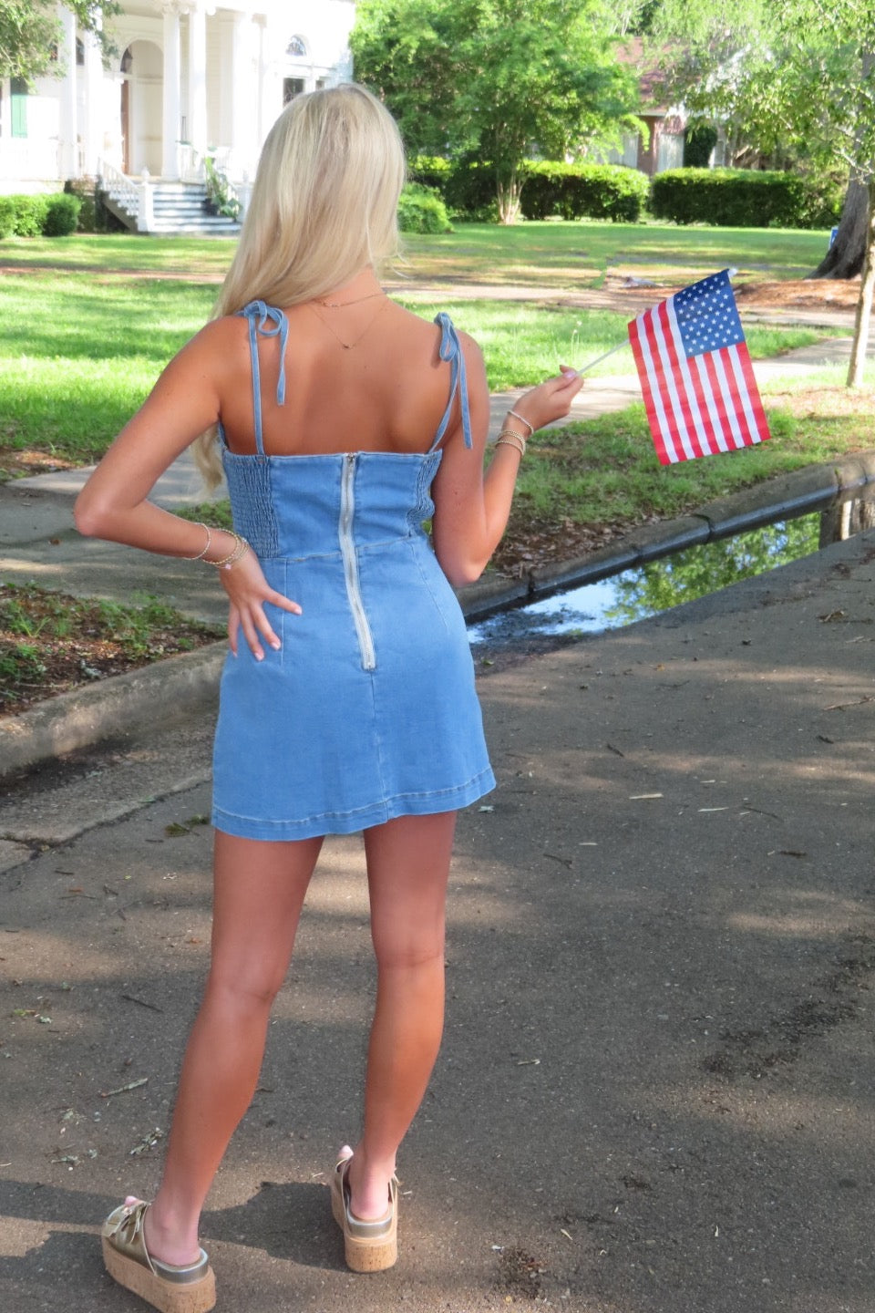 romper denim dress Sarah Strapless 100% Polyester Hand wash cold / Line dry Southern Encore Med Denim Romper