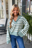 Striped Delight Collared Sweater Sage