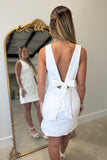 Simple and Sleek V Neck Bow Dress White