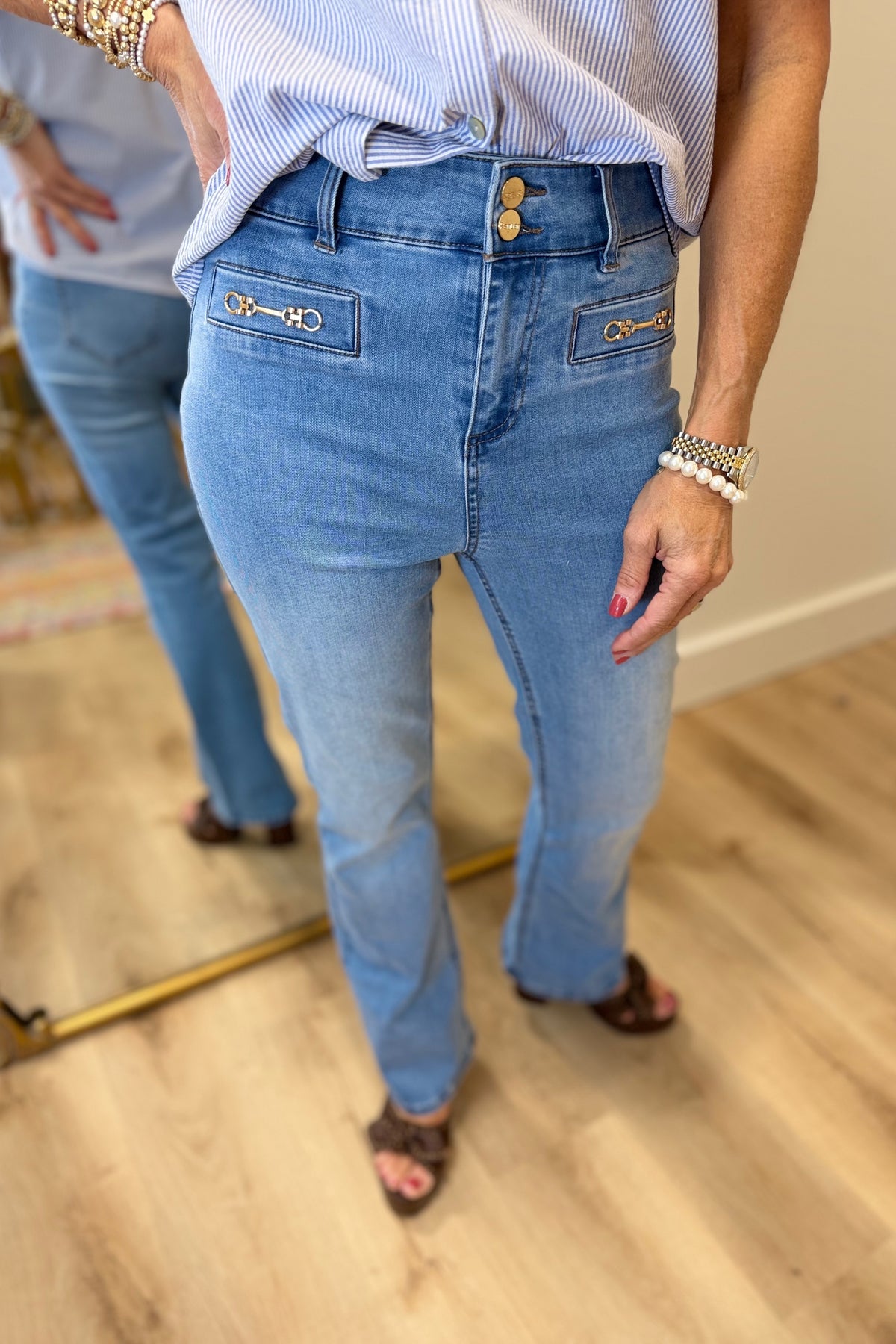 Renuar Jean w Chain Detail Blue Wash
