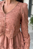 Layered Leaves Tiered Embroidered Dress Rust