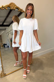 Pleated Promises Puff Sleeve Dress White