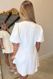 Pleated Promises Puff Sleeve Dress White
