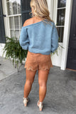 Spice Girl Embroidered Suede Short Camel