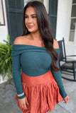 Autumn Allure Off the Shoulder Bodysuit Green