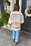 Crisp Leaves Striped Cardigan Sand Beige