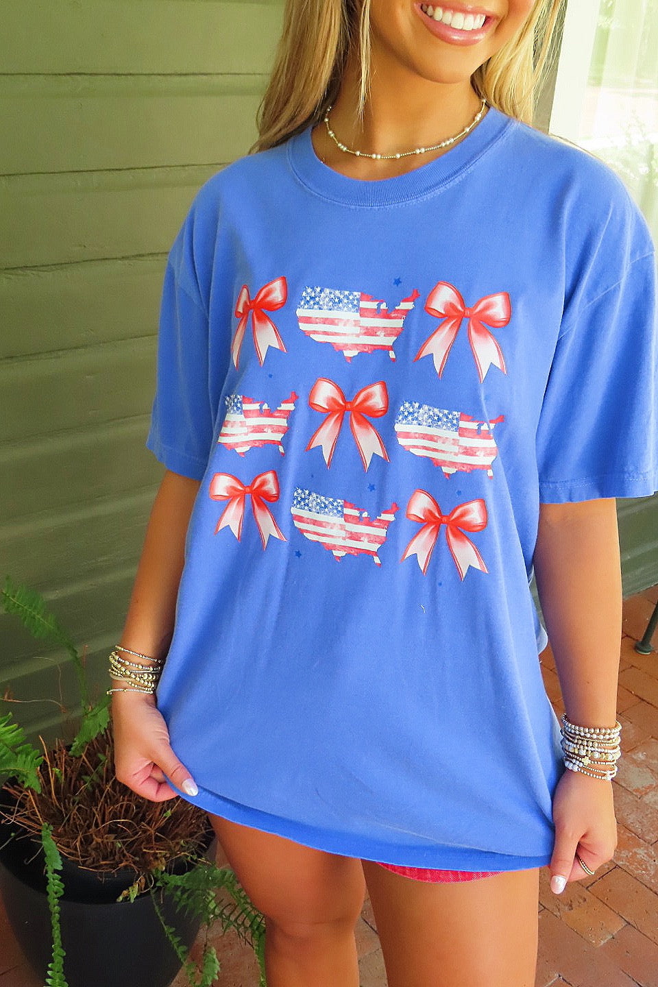 America Coquette Bows Graphic Tee Blue