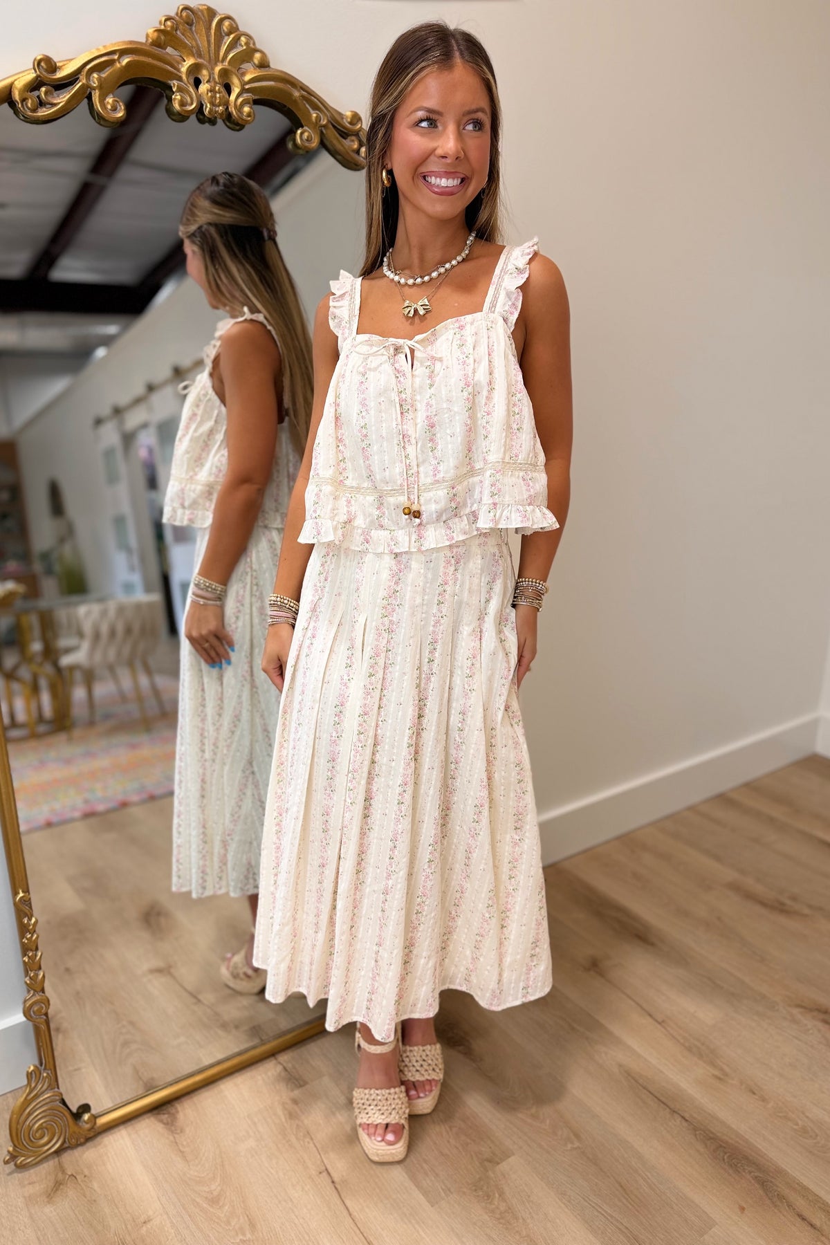 Ditsy Darling Floral Skirt Set Cream
