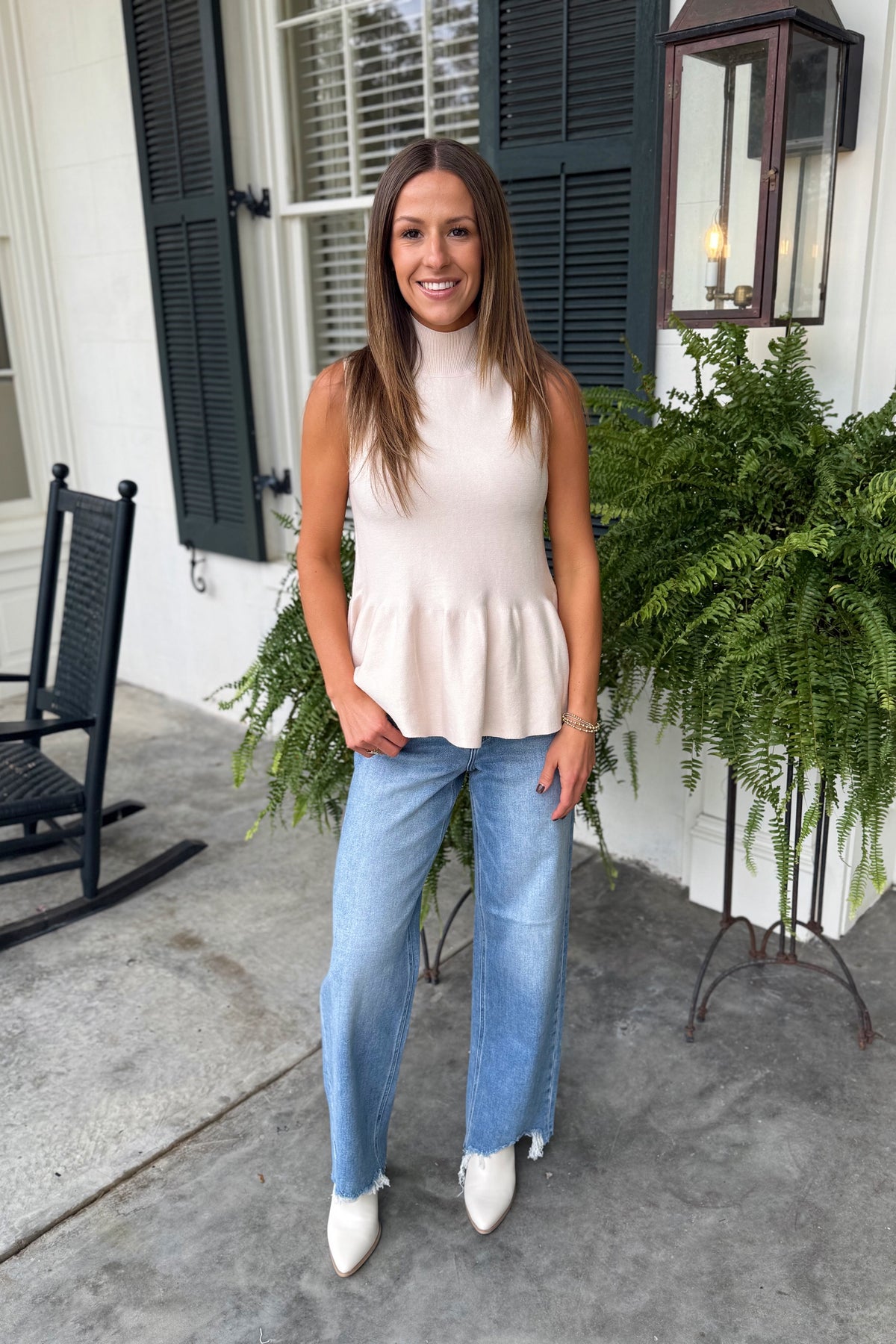 Pass The Pie Mock Neck Sweater Tank Cream