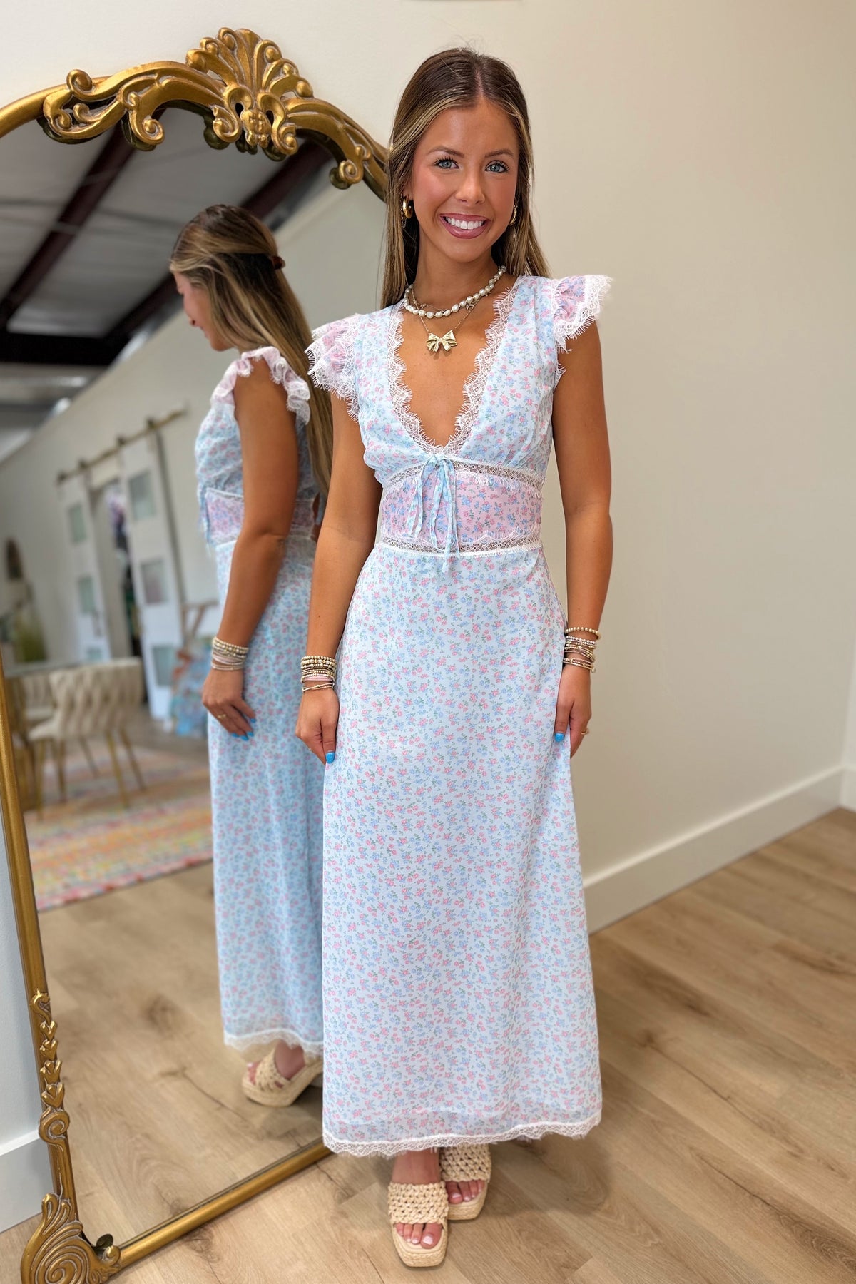 Amy Jane London Isolde Maxi Dress Blue Pink