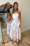 Overflow Floral Strapless Maxi Dress White