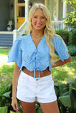 Margot Eyelet Crop Top Blue