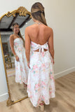 Overflow Floral Strapless Maxi Dress White
