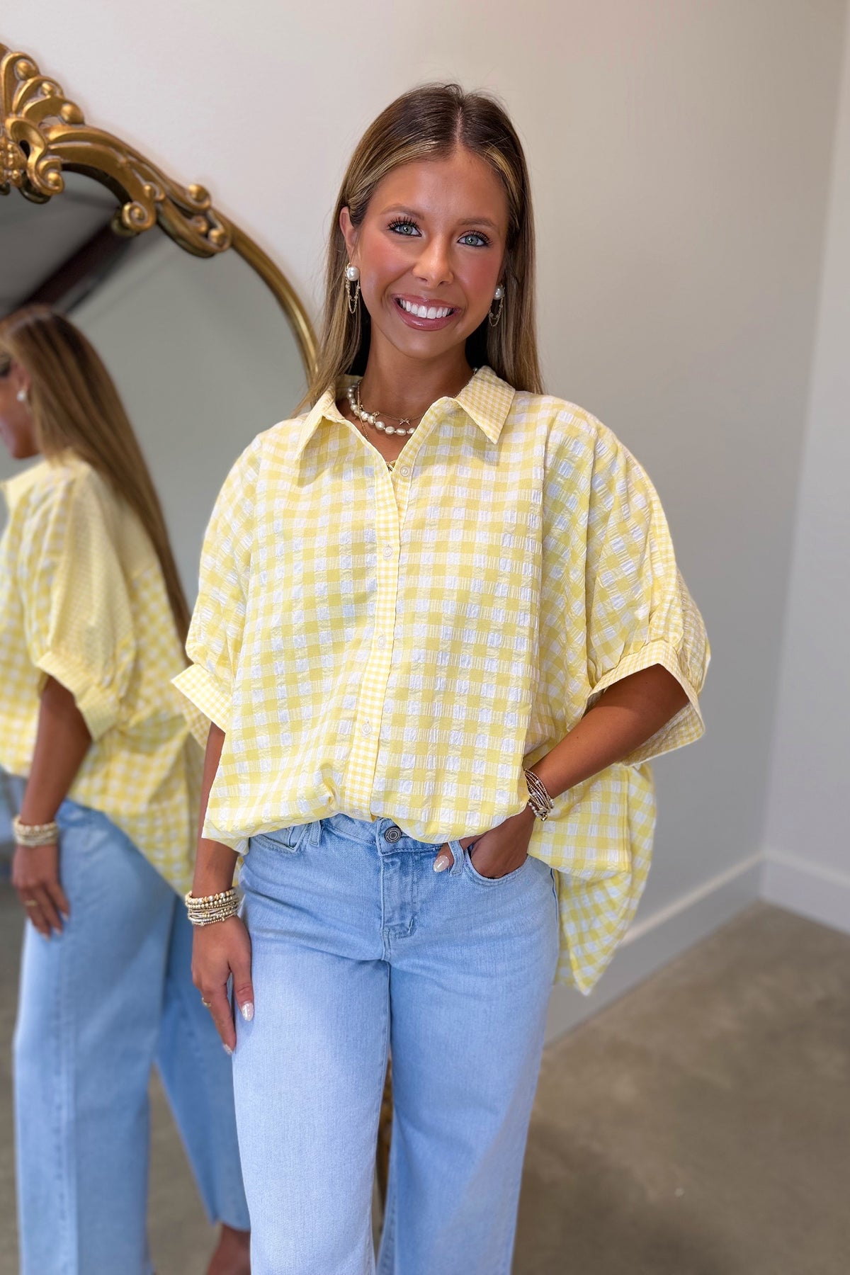 Picnic Special Gingham Oversized Shirt Yellow