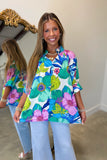 Royal Floral Pull Over Blouse