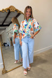 Umgee Teal Mix Short Sleeve Blouse